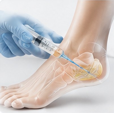 Injection into the plantar fat pad of the heel