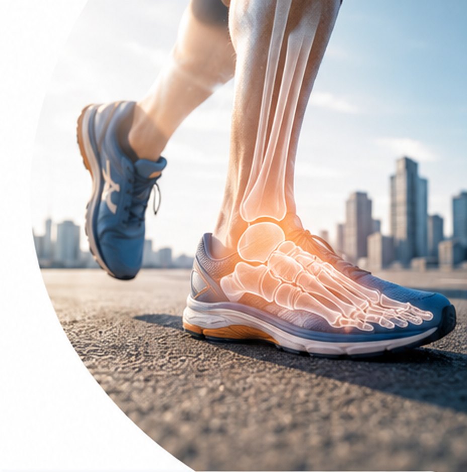 Runner's foot and ankle with the bones highlighted
